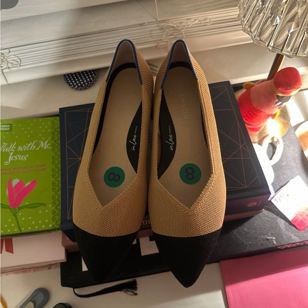 Rothy's Beige and Black Pointed Flats